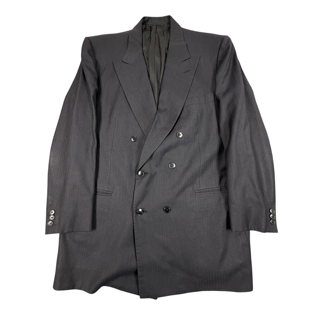 Luciano Barbera Mens Blazer Double Breasted Herringbone Black Wool 46R
